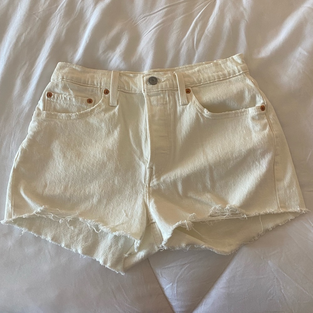 Levi's White 501 Original High Waisted Denim Shorts